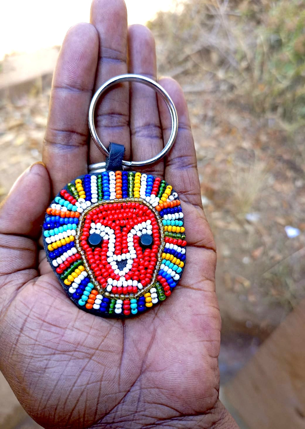 Safari keychain . colourful Maasai beaded . leather and beads .