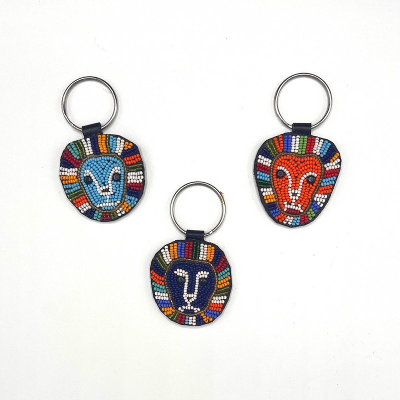 Safari keychain . colourful Maasai beaded . leather and beads .