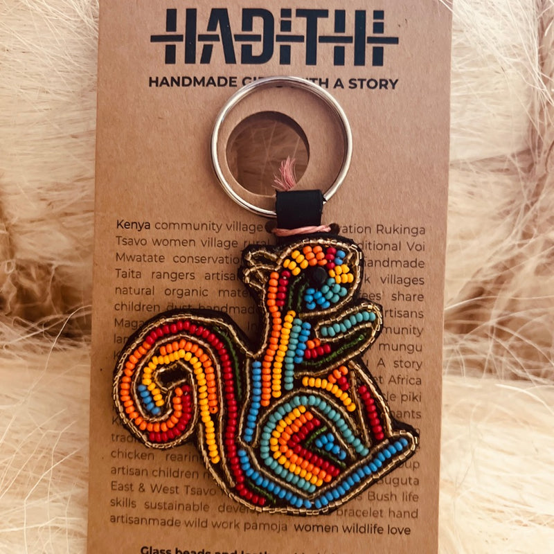 Squirrel keychain . Colourful Maasai beaded keychain.