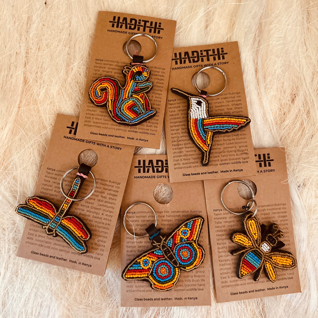 Bee keychain . Colourful Maasai beaded keychain.