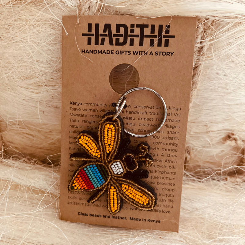 Bee keychain . Colourful Maasai beaded keychain.