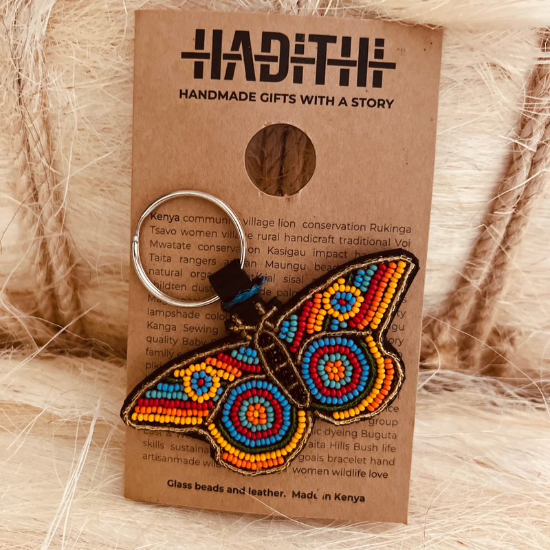 Butterfly keychain . Colourful Maasai beaded keychain.