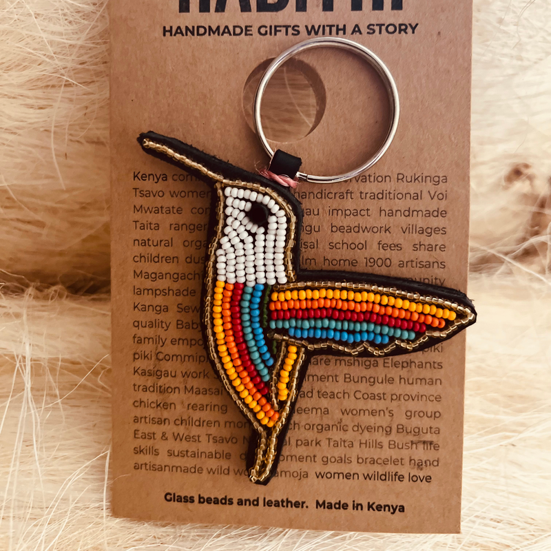 Hummingbird keychain . Colourful Maasai beaded keychain.