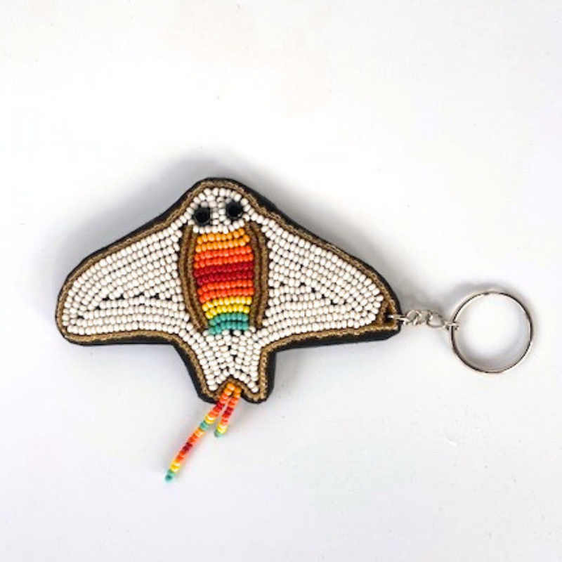 Safari keychain . colourful Maasai beaded . leather and beads .