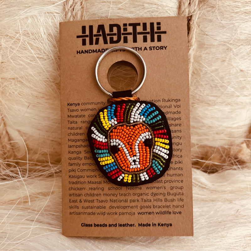 Lion keychain . Colourful Maasai beaded keychain.