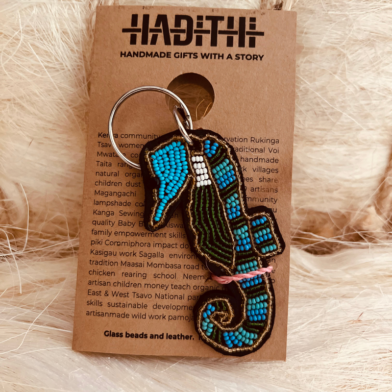 Seahorse keychain . Colourful Maasai beaded keychain.