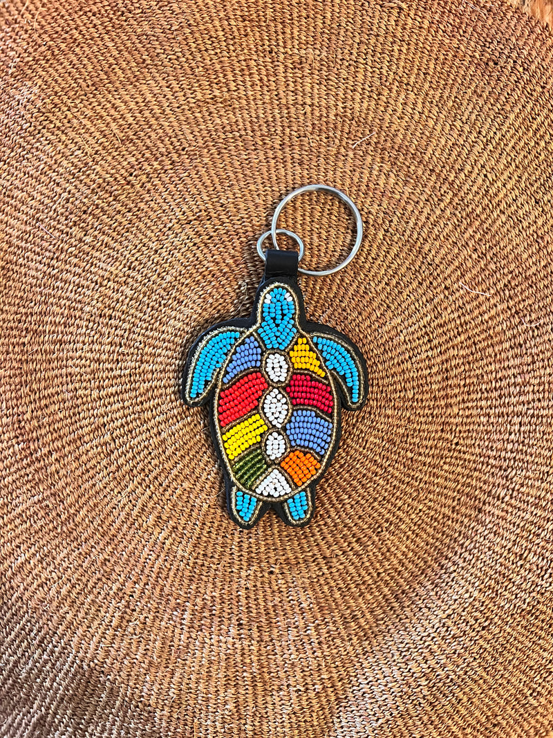 Turtle keychain . Colourful Maasai beaded keychain.