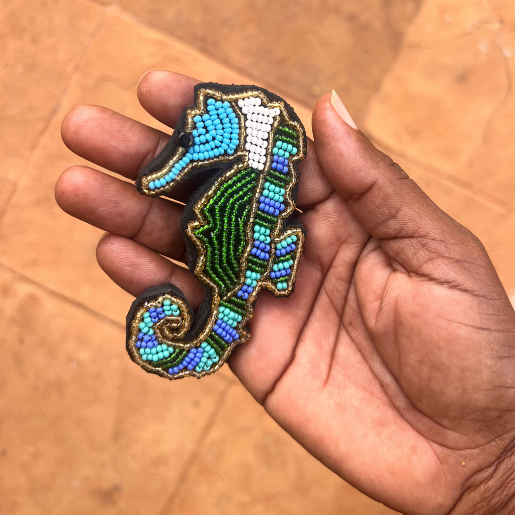 Seahorse keychain . Colourful Maasai beaded keychain.