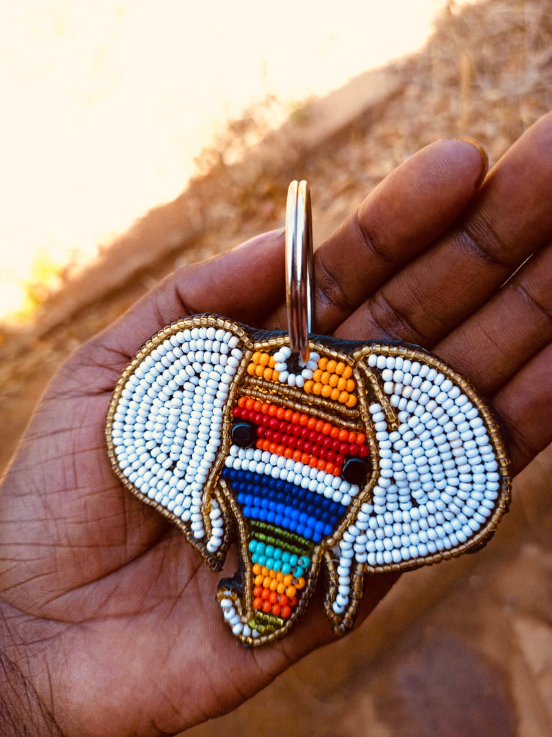 Safari keychain . colourful Maasai beaded . leather and beads .