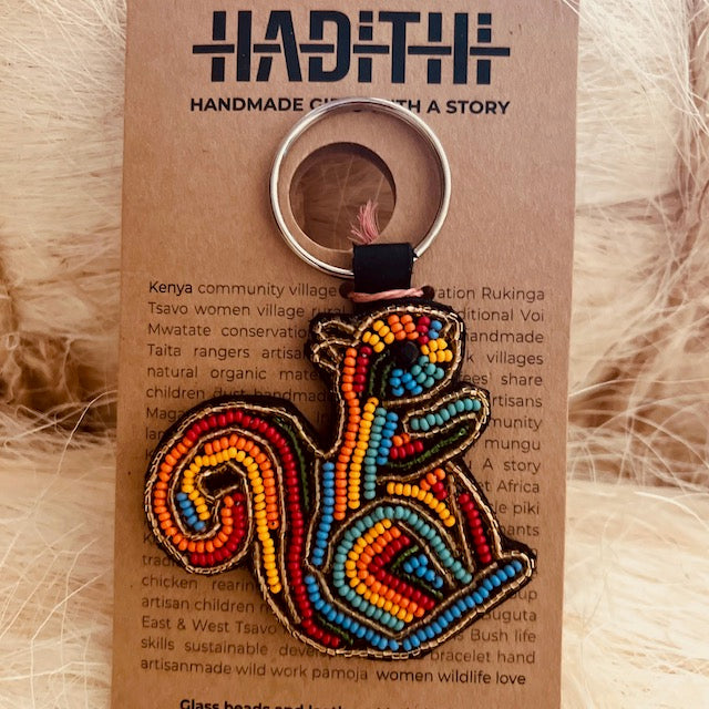 Safari keychain . colourful Maasai beaded . leather and beads .