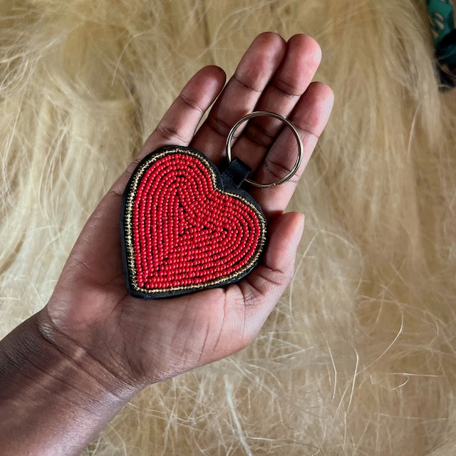 Safari keychain . colourful Maasai beaded . leather and beads .