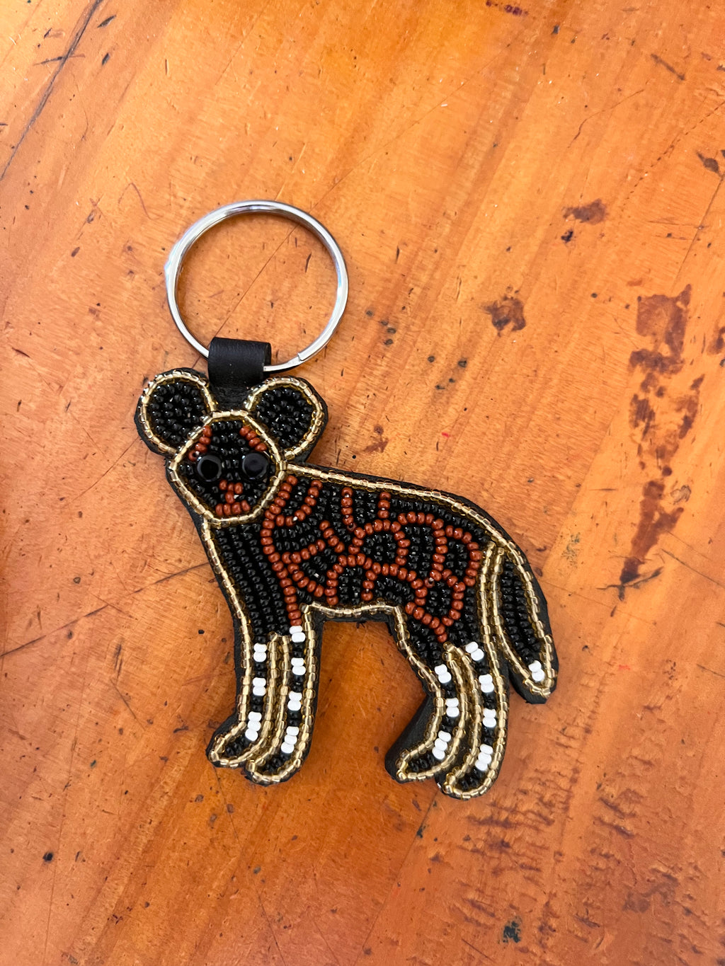 Wild dog keychain . Colourful Maasai beaded keychain.