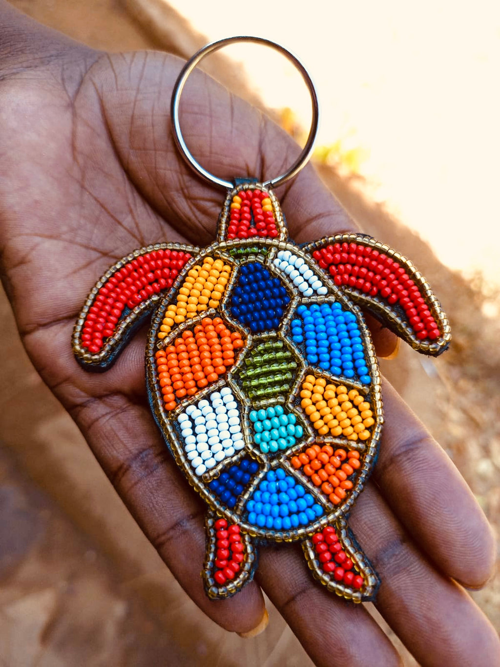 Turtle keychain . Colourful Maasai beaded keychain.