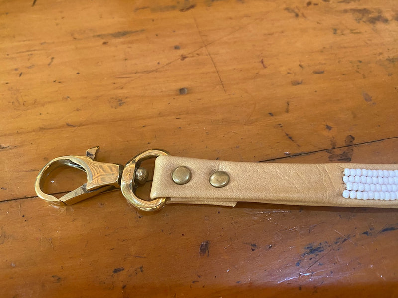 Wrist Strap Keychain . leather, beads and brass
